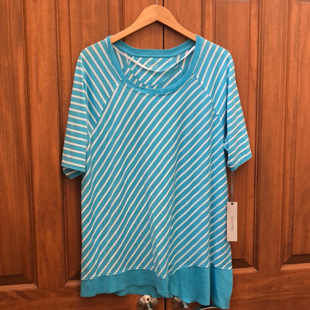 Calvin Klein performance asymmetrical striped tee size 2X new